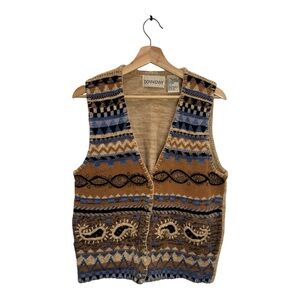 Vintage Donnkenny Sweater Vest M Paisley Tribal Boho Y2K Grandpa Knit Grannycore